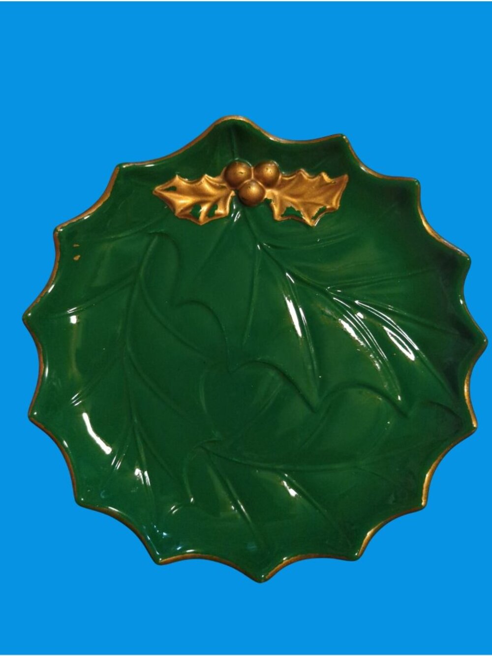 Vintage Holland Mold Ceramic Dish With Gold Accents - Decorative Holiday Serving